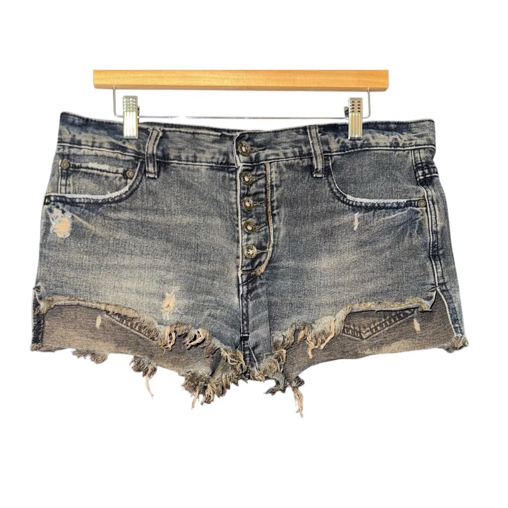 Free People Cut‎ Off Shorts Dark Wash Button Fly Distressed Women's 27 Mid Rise